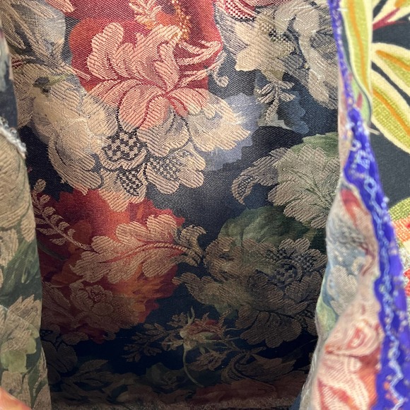 Upcycled Tote Market Bag Denim Lace Remnants Large Shopping Crafts Boho Artist - Picture 8 of 9